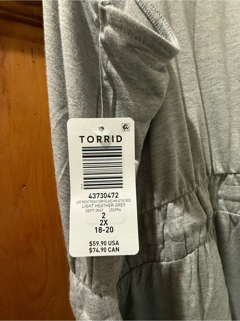 Torrid Light Heather Gray Sleeveless Drawstring Jersey Dress size 2 NWT